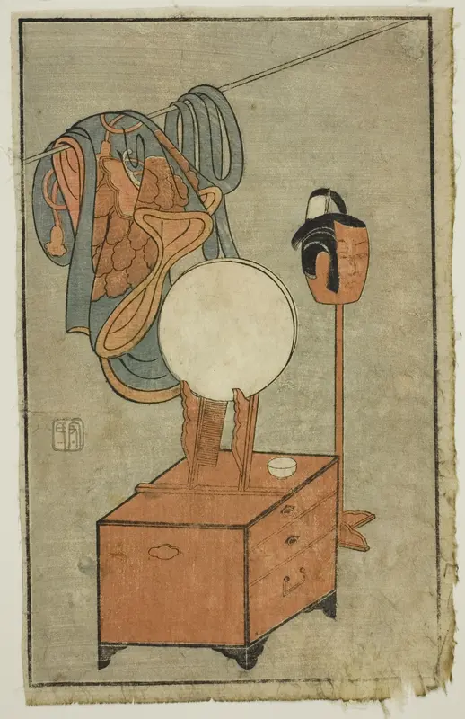 Actor's dressing table, from "A Picture Book of Stage Fans (Ehon butai ogi)"