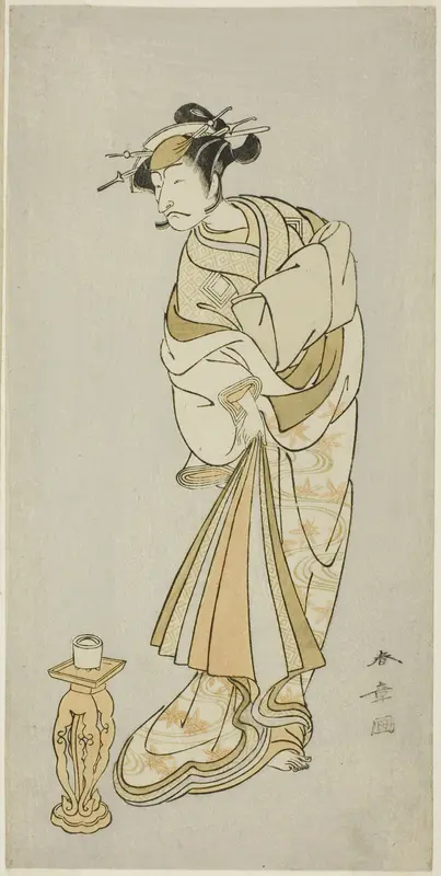 Actors Ichikawa Danjûrô V as the Spirit of the Monk Seigen and Nakamura Noshio I as the Spirit of the Courtesan Takao in “Courtesan in a Maple-Leaf-Pattern Over-Kimono” (“Keisei Momiji no Uchikake”) Wall Art by Katsukawa Shunsho - High-Resolution Digital Print