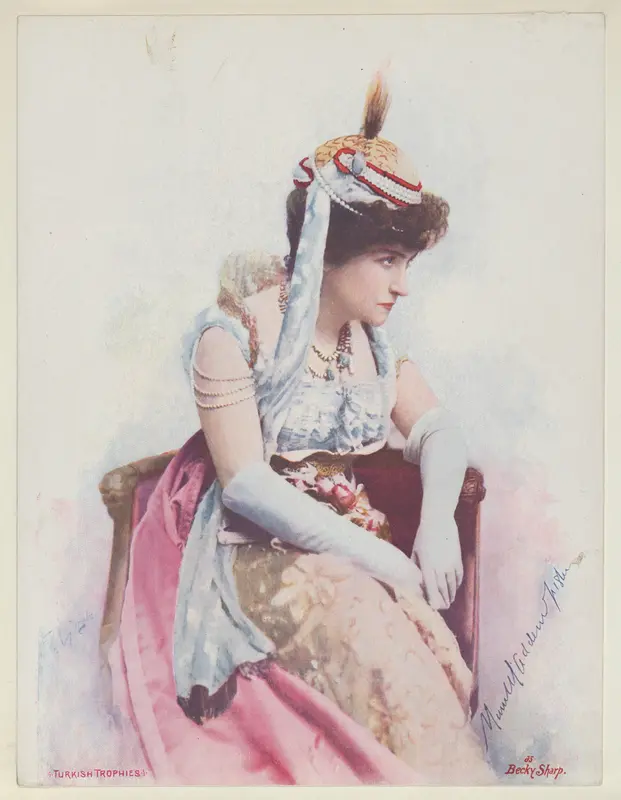 Actress as Becky Sharp, from the Actresses series (T1), distributed by the American Tobacco Co. to promote Turkish Trophies Cigarettes Wall Art by Frederick Moladore Spiegle - High-Resolution Digital Print