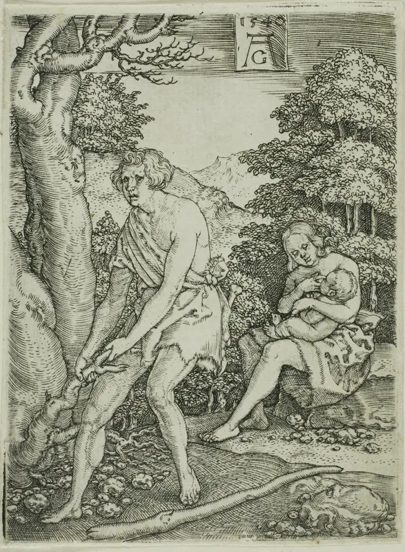 Adam and Eve at Work, from The Story of Adam and Eve Wall Art by Heinrich Aldegrever - High-Resolution Digital Print