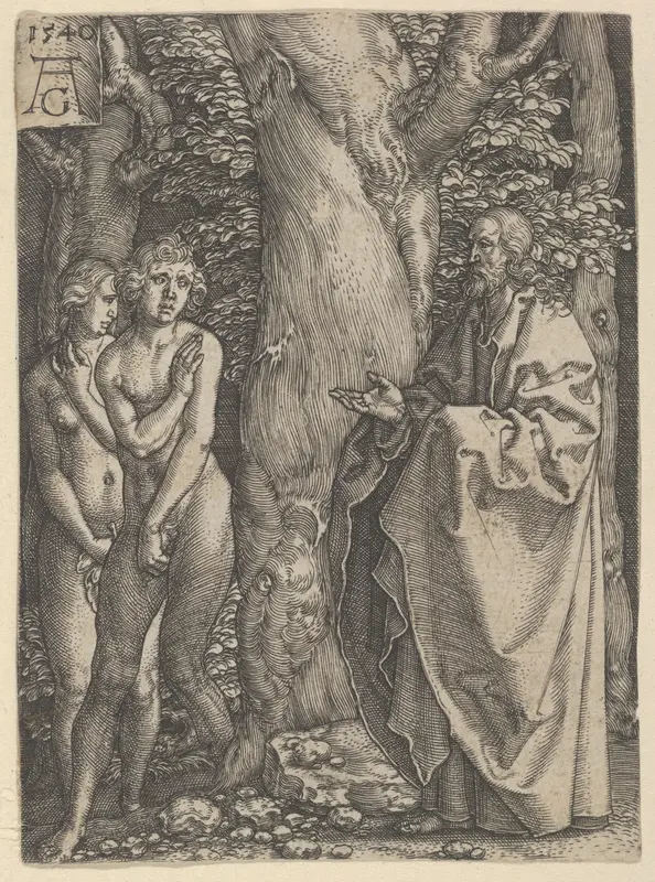 Adam and Eve Hide Themselves, from The Story of Adam and Eve Wall Art by Heinrich Aldegrever - High-Resolution Digital Print