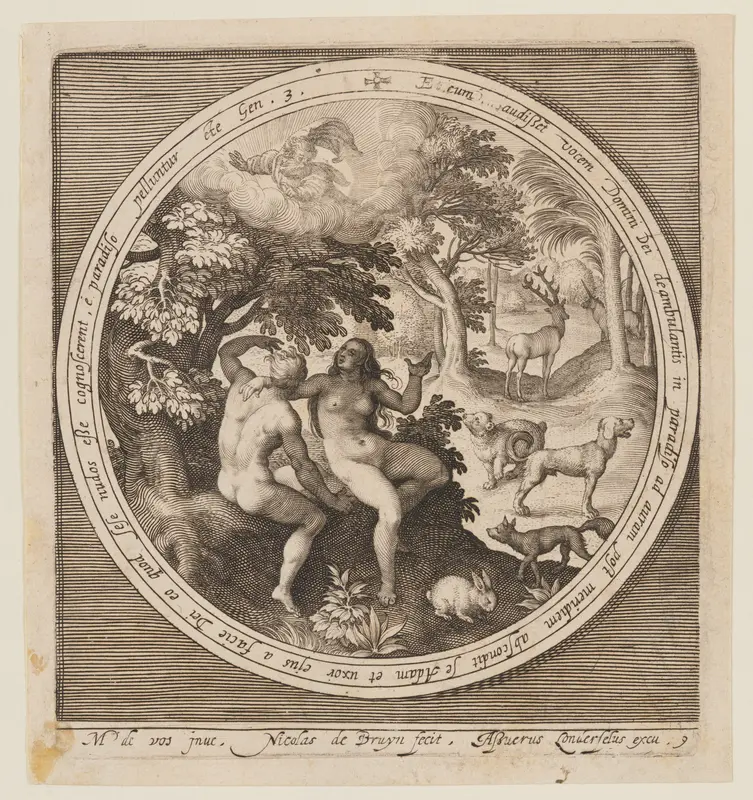 Adam and Eve hiding from the Lord, from The Creation to the Expulsion from Paradise Wall Art by Nicolaes de Bruyn - High-Resolution Digital Print