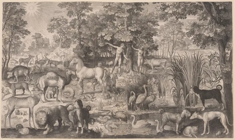 Adam and Eve in Paradise Wall Art by Nicolaes de Bruyn - High-Resolution Digital Print