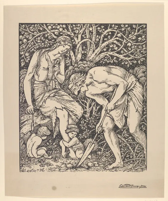 Adam and Eve (Labour: Whan Adam Delved and Eve Span, Who Was Then the Gentleman?) Wall Art by Sir Edward Burne-Jones - High-Resolution Digital Print