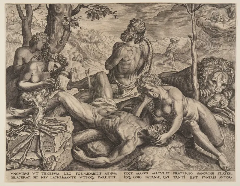Adam and Eve Lamenting the Death of Abel Wall Art by Cornelis Cort - High-Resolution Digital Print