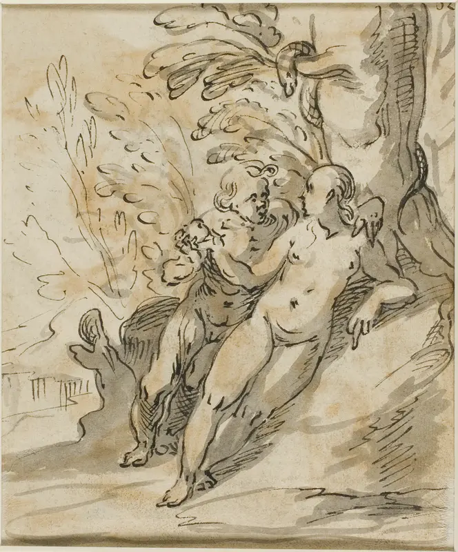 Adam and Eve Under a Tree (recto); Two Men in Dispute (verso) Wall Art by Hermann Weyer - High-Resolution Digital Print