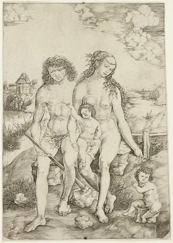 Adam and Eve with the Infants Cain and Abel Wall Art by Cristofano Robetta - High-Resolution Digital Print