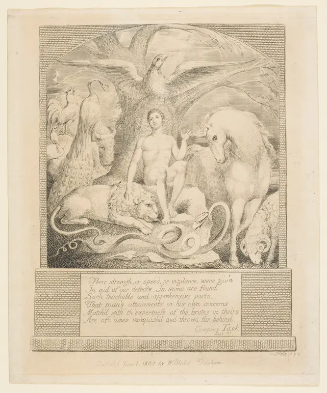 Adam and the Beasts, Frontispiece to Hayley's "Ballads" Wall Art by William Blake - High-Resolution Digital Print