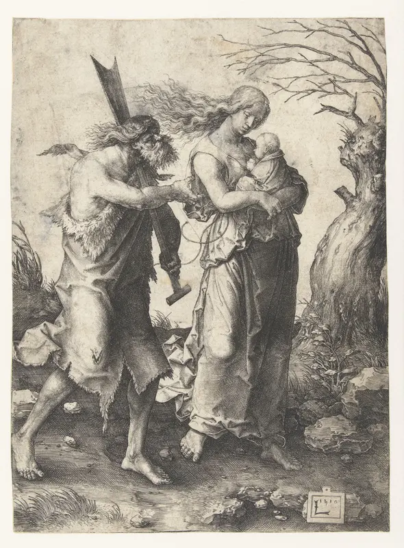 Adam en Eva na de verdrijving uit het paradijs Wall Art by Unknown - High-Resolution Digital Print