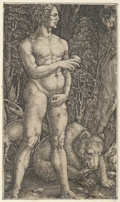 Adam with a Bear Wall Art by Heinrich Aldegrever - High-Resolution Digital Print