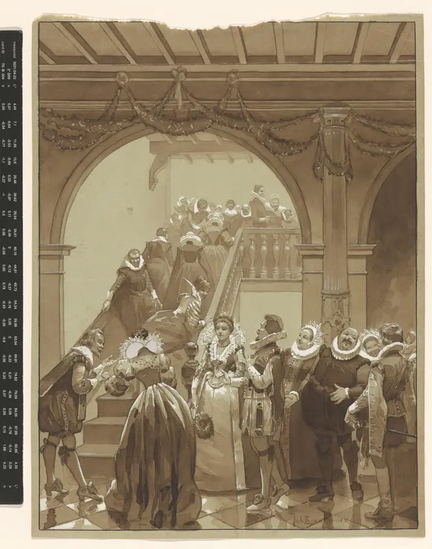 Adel in een trappenhuis in de zeventiende eeuw Wall Art by Unknown - High-Resolution Digital Print