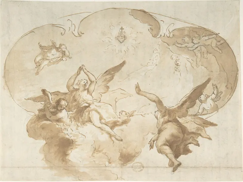 Adoration of the Burning Heart: Ceiling Design Wall Art by Anonymous, Italian, Roman-Bolognese, 17th century - High-Resolution Digital Print