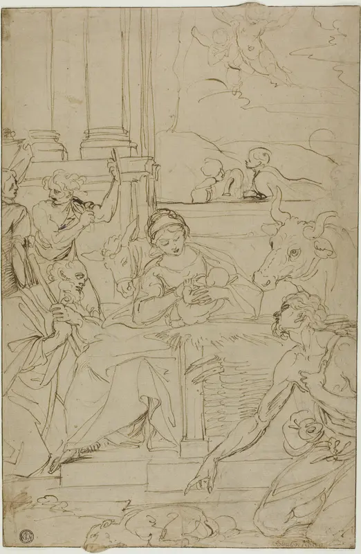 Adoration of the Shepherds Wall Art by Agostino Carracci - High-Resolution Digital Print