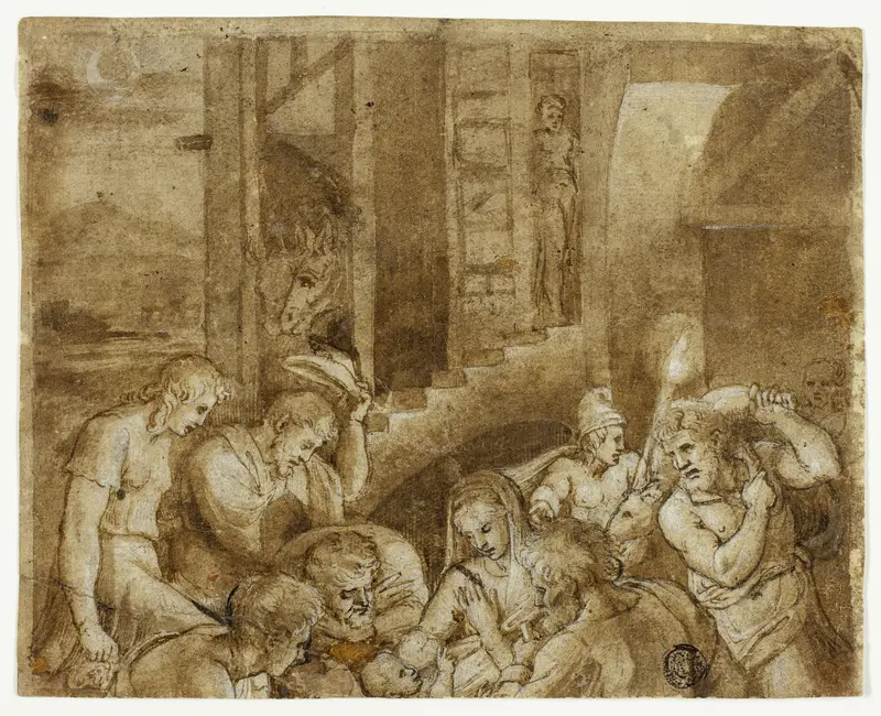 Adoration of the Shepherds: Upper Half Wall Art by Giulio Romano - High-Resolution Digital Print