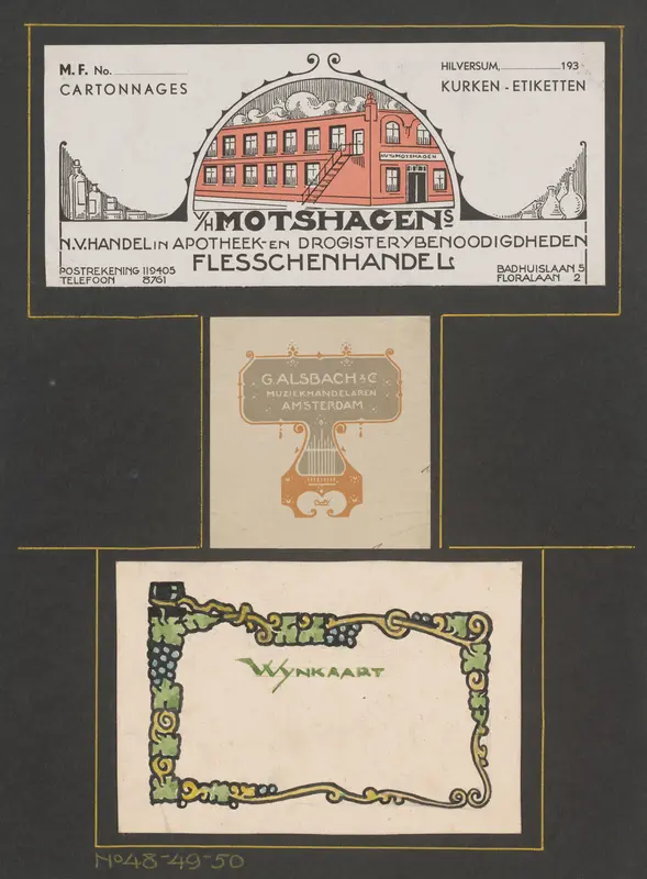 Advertenties van Motshagens handel in apotheek- en drogisterijbenodigdheden en muziekhandelaren G. Alsbach & Co Wall Art by Reinier Willem Petrus de Vries (1874-1953) - High-Resolution Digital Print
