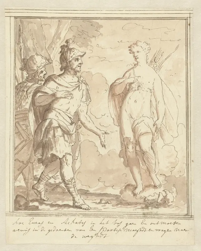 Aenaes en Achates ontmoeten Venus in de gedaante van een jageres Wall Art by Mattheus Terwesten - High-Resolution Digital Print