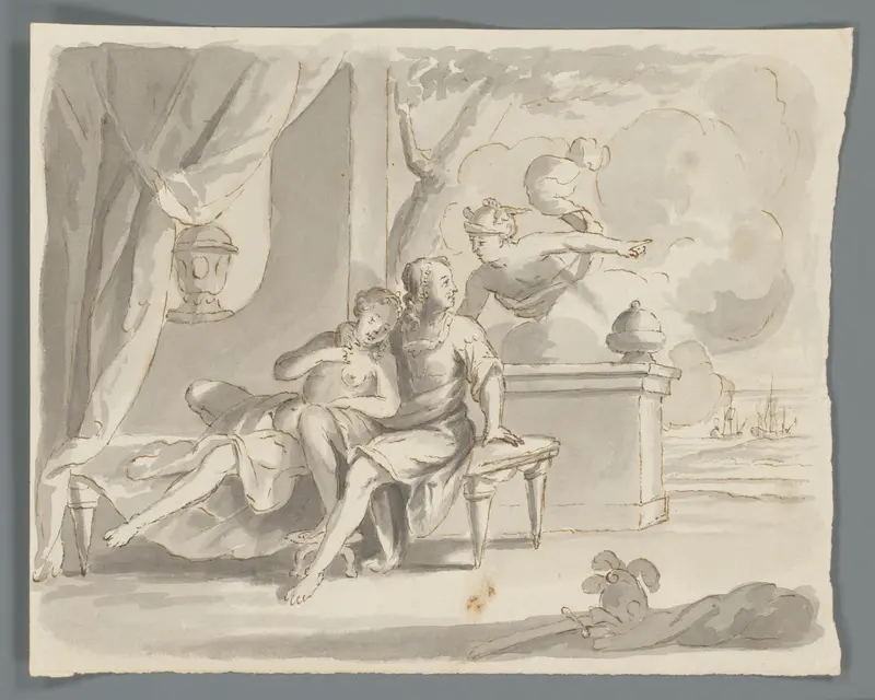 Aeneas en Dido, Mercurius waarschuwt Aeneas Wall Art by Matthijs Balen (1684-1766) - High-Resolution Digital Print