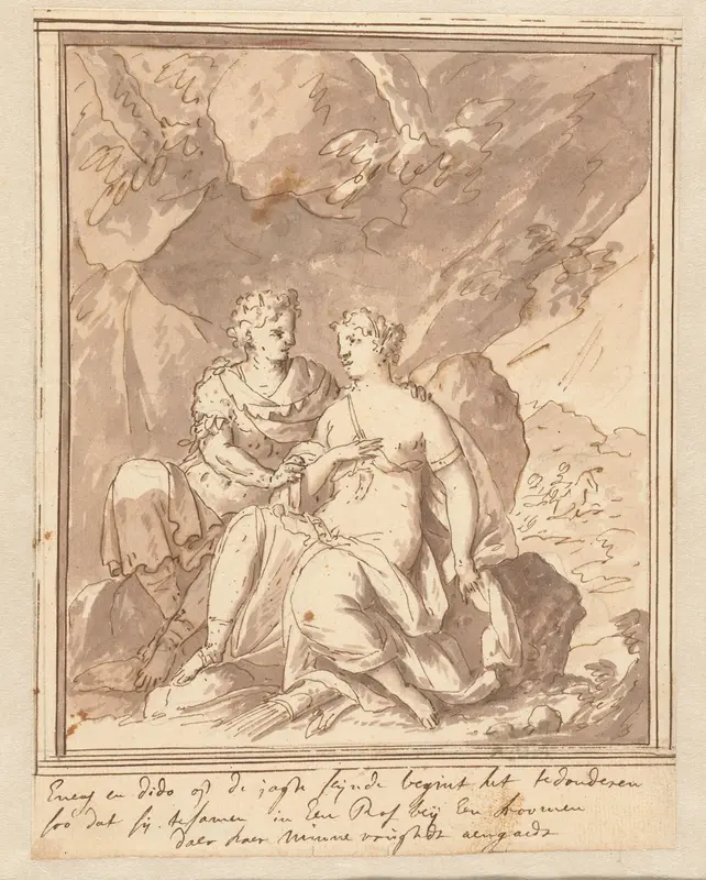 Aeneas en Dido schuilen in een grot Wall Art by Mattheus Terwesten - High-Resolution Digital Print
