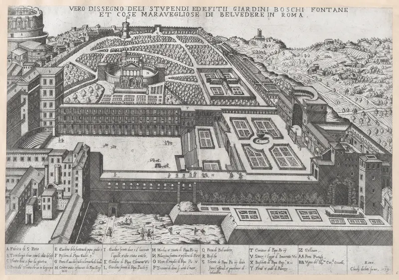 Aerial View of the Belvedere and its Gardens, from "Speculum Romanae Magnificentiae" Wall Art by Giovanni Ambrogio Brambilla - High-Resolution Digital Print