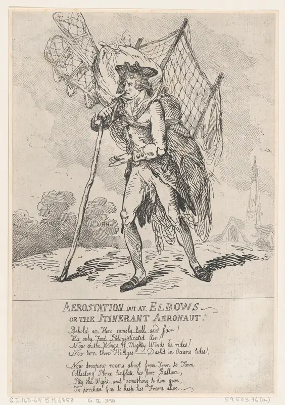 Aerostation out at Elbows, or The Itinerant Aeronaut Wall Art by Thomas Rowlandson - High-Resolution Digital Print