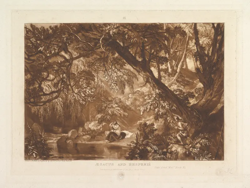 Aesacus and Hesperie, Vide Ovid Metamorphosis, Book XI, part XIII, plate 66 from "Liber Studiorum" Wall Art by Joseph Mallord William Turner - High-Resolution Digital Print