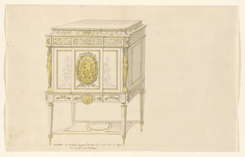 Afbeelding van een met Japans lakwerk versierde secretaire Wall Art by Unknown - High-Resolution Digital Print