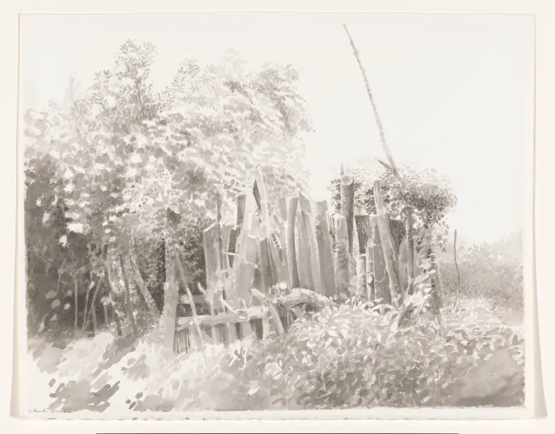 Afgezaagde stammen in een heg met bloeiende vlieren Wall Art by Unknown - High-Resolution Digital Print