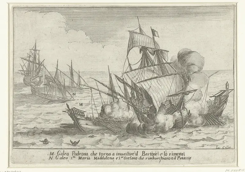 Afloop van de strijd tussen galeien van Cosimo II de' Medici en een Turkse bertone en een petache Wall Art by Unknown - High-Resolution Digital Print