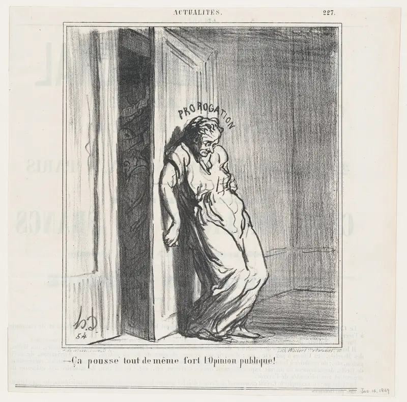 After all, public opinion is really pushing hard, from 'News of the day,' published in Le Charivari, January 16, 1869 Wall Art by Honoré Daumier - High-Resolution Digital Print