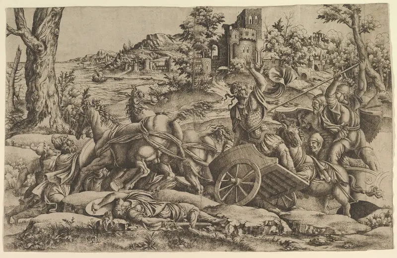 Agamemnon killing Odios Wall Art by Anonymous, French, School of Fontainebleau, 16th century - High-Resolution Digital Print