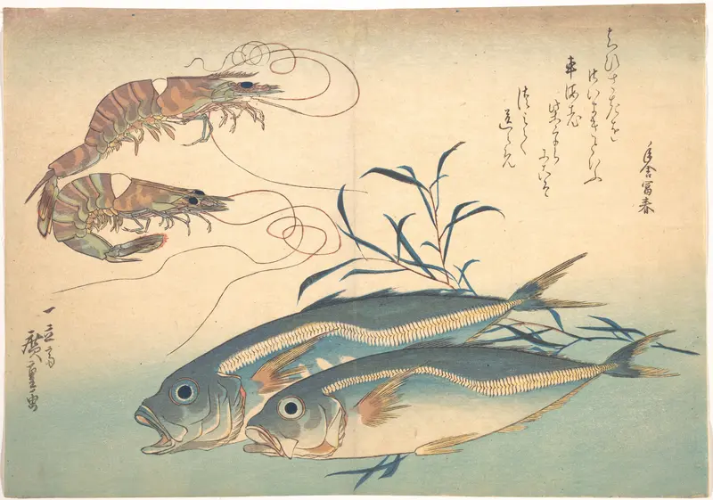 Aji Fish and Kuruma-ebi, from the series Uozukushi (Every Variety of Fish)