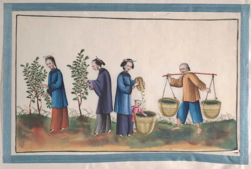 Album Containing Twelve Paintings of People Making Silk