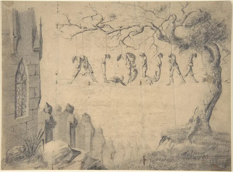 Album Title Page: Hanging Scene Wall Art by Anonymous, French, 19th century - High-Resolution Digital Print