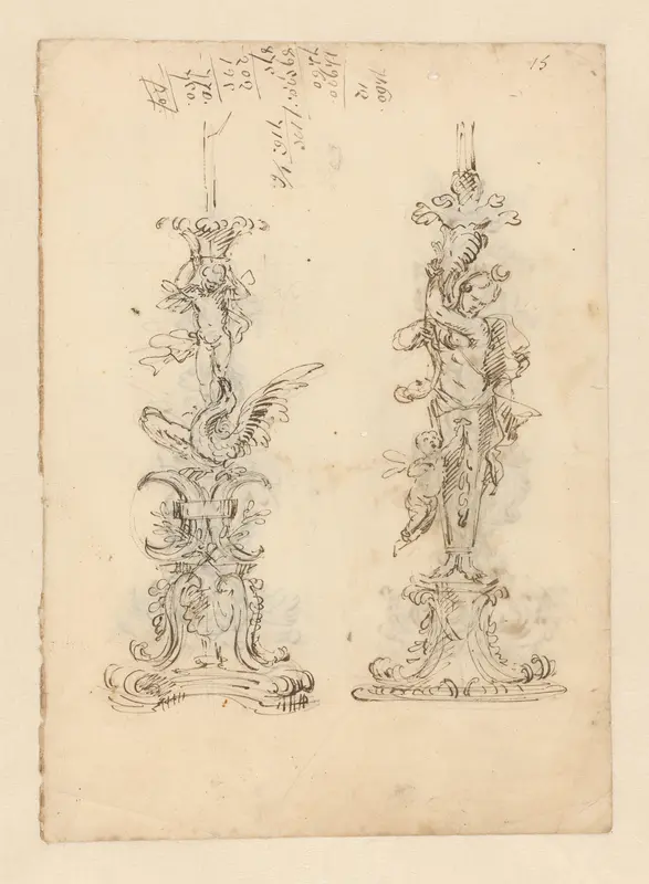 Albumblad met twee grote gebeeldhouwde kandelaars Wall Art by Filippo Juvarra - High-Resolution Digital Print