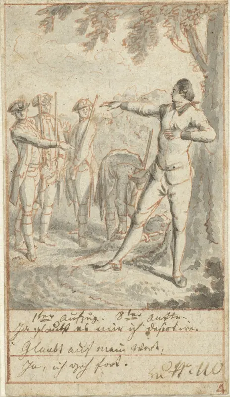 Alexis en brigadier Courchemin met soldaten bij lindeboom Wall Art by Daniel Nikolaus Chodowiecki - High-Resolution Digital Print