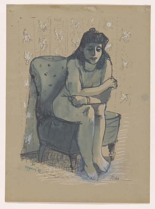 Alida zit naakt op een stoel Wall Art by Unknown - High-Resolution Digital Print