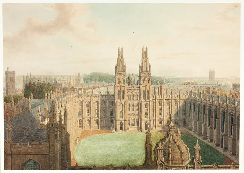 All Soul's College from the Radcliffe Library Wall Art by Augustus Charles Pugin - High-Resolution Digital Print