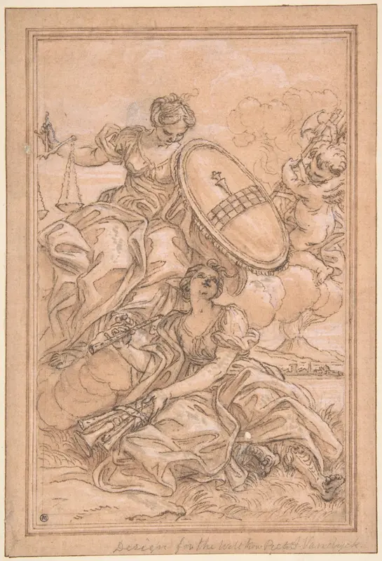 Allegorical Composition: Music and Justice with the Spinola Arms Wall Art by Giovanni Battista Gaulli (Il Baciccio) - High-Resolution Digital Print