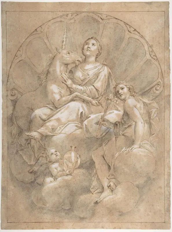 Allegorical Figure of Purity with a Unicorn Wall Art by Marcantonio Franceschini - High-Resolution Digital Print