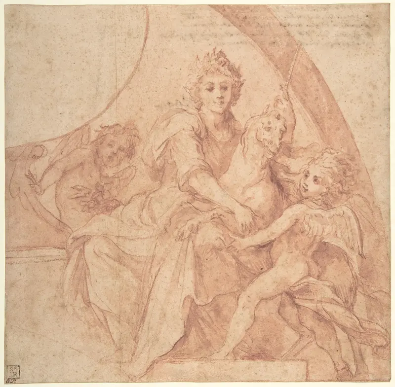 Allegorical Figure of Purity with a Unicorn and Two Putti (recto); Study of the Same Figures (verso) Wall Art by Baldassarre Franceschini (il Volterrano) - High-Resolution Digital Print