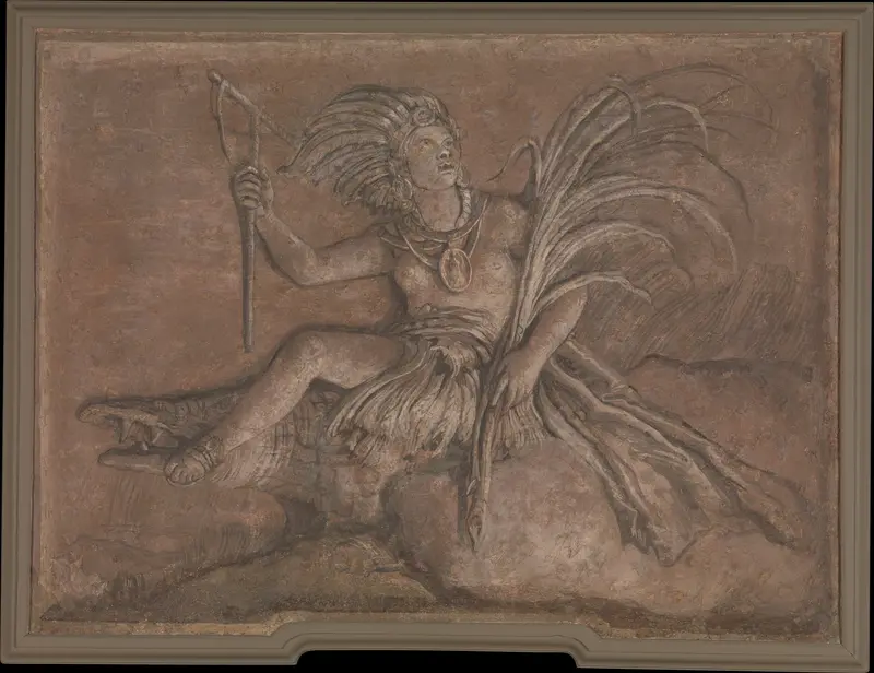 Allegorical Figure Representing America Wall Art by Giovanni Domenico Tiepolo - High-Resolution Digital Print