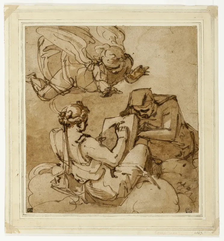 Allegorical Subject (Angel above Two Sibyls) Wall Art by Luca Cambiaso - High-Resolution Digital Print