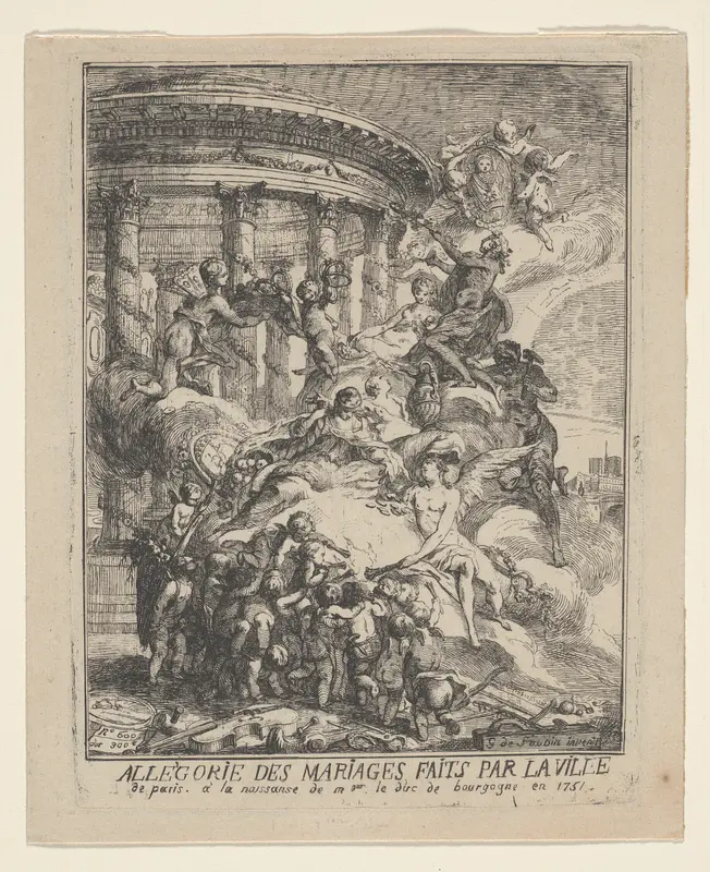 Allegorie des Mariages Faits par la Ville de Paris a la Naissance du Duc de Bourgogne Wall Art by Gabriel Jacques de Saint-Aubin - High-Resolution Digital Print