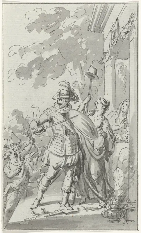 Allegorie met de Prins van Oranje (?) die de Vrijheid en het Geloof beschermt tegen Razernij Wall Art by Jacobus Buys - High-Resolution Digital Print