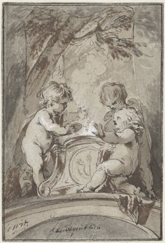 Allegorie met drie putti bij een altaar Wall Art by Jacob de Wit - High-Resolution Digital Print