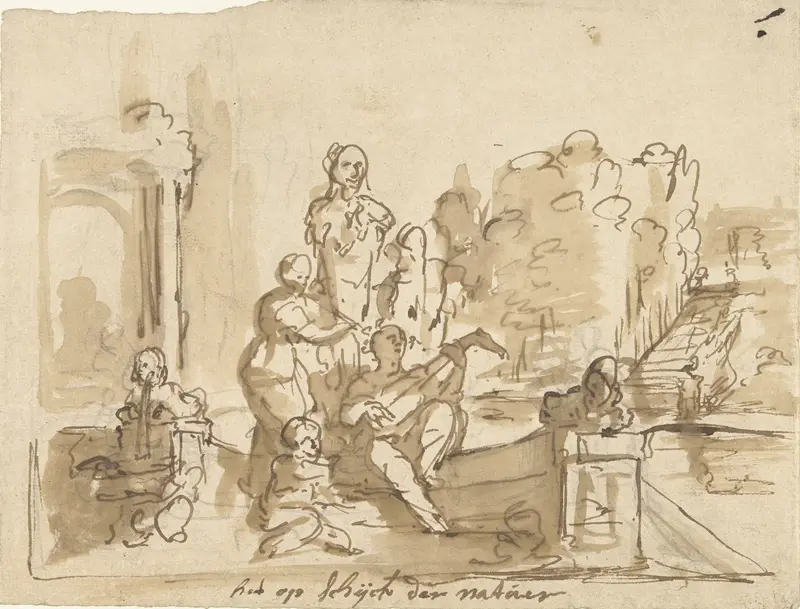 Allegorie met musicerende figuren in een tuin Wall Art by Elias van Nijmegen - High-Resolution Digital Print