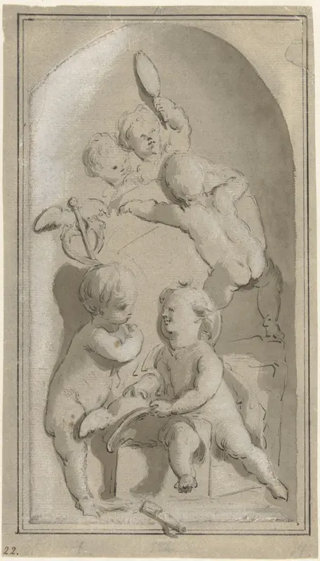 Allegorie met vijf putti met de attributen van Mercurius Wall Art by anonymous - High-Resolution Digital Print