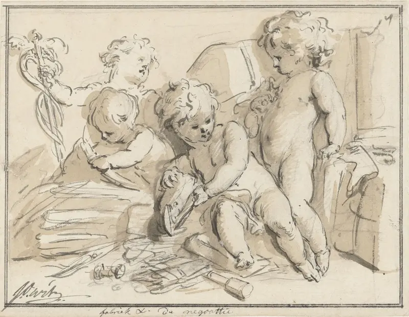 Allegorie op de koophandel met vier putti Wall Art by Jacob de Wit - High-Resolution Digital Print