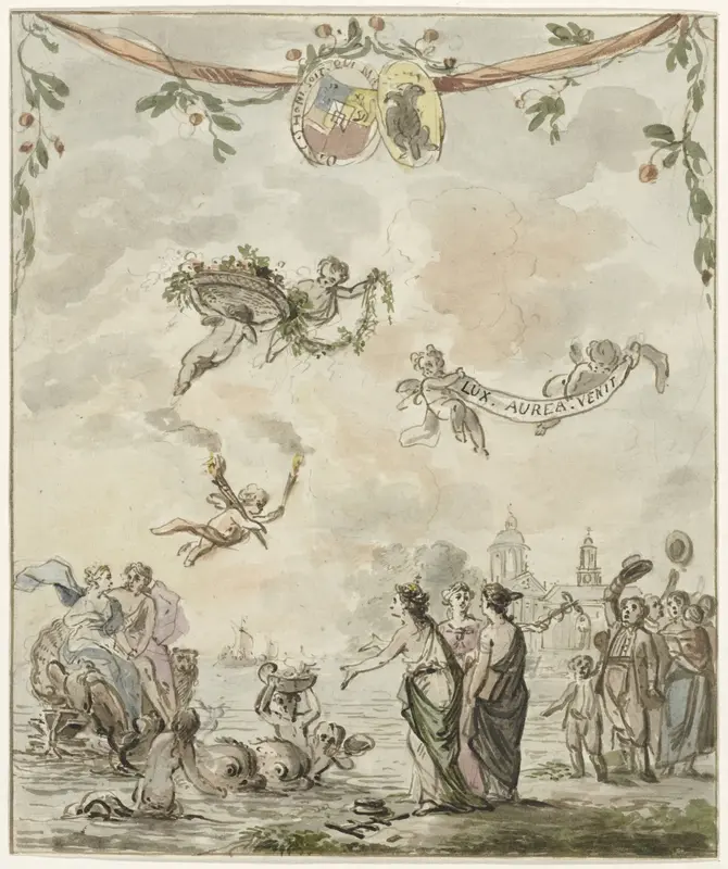 Allegorie op het bezoek van de prins en prinses aan Amsterdam, 1768 Wall Art by anonymous - High-Resolution Digital Print