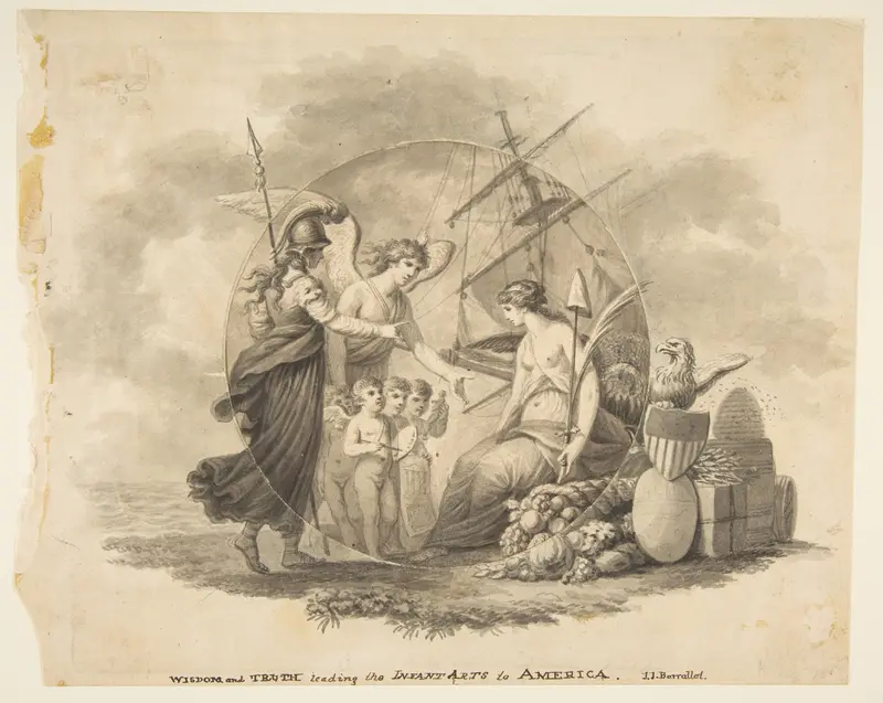 Allegories of Wisdom and Truth Leading the Infant Arts to America Wall Art by John James Barralet - High-Resolution Digital Print